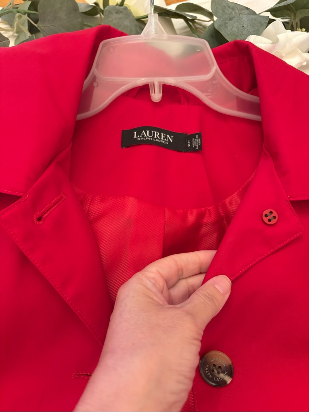 Ralph Lauren Bold Red Button-Front Trench Coat - Water Resistant - Picture 11 of 12